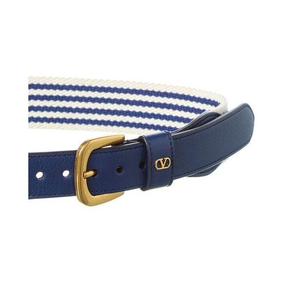 Valentino Vlogo Signature Ribbon & Leather Belt, Blue